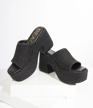 1970s Black Woven Jute Platform Mule Sandals