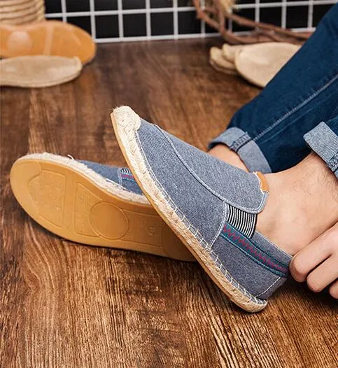 Aidase  Men Hemp Fisherman Shoes Breathable Espadrilles Flats Solid Moccasins Casual Shoes Men Canvas Shoes Espadrilles