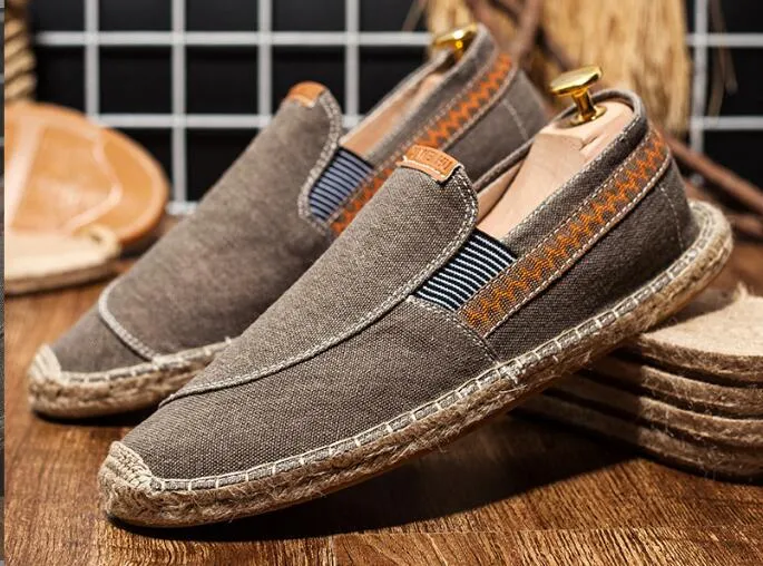 Aidase  Men Hemp Fisherman Shoes Breathable Espadrilles Flats Solid Moccasins Casual Shoes Men Canvas Shoes Espadrilles