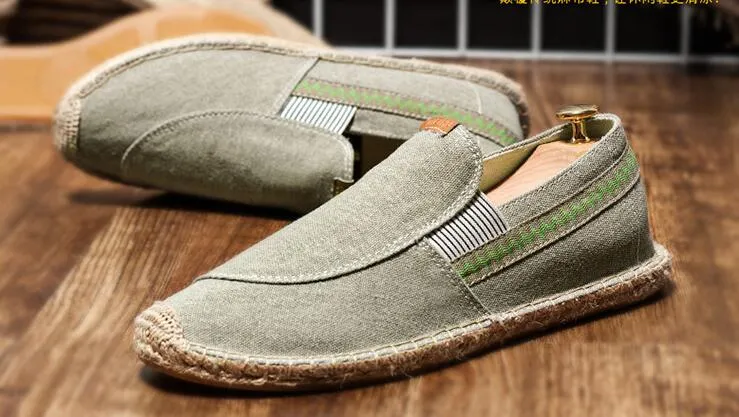 Aidase  Men Hemp Fisherman Shoes Breathable Espadrilles Flats Solid Moccasins Casual Shoes Men Canvas Shoes Espadrilles