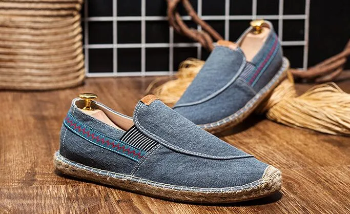 Aidase  Men Hemp Fisherman Shoes Breathable Espadrilles Flats Solid Moccasins Casual Shoes Men Canvas Shoes Espadrilles