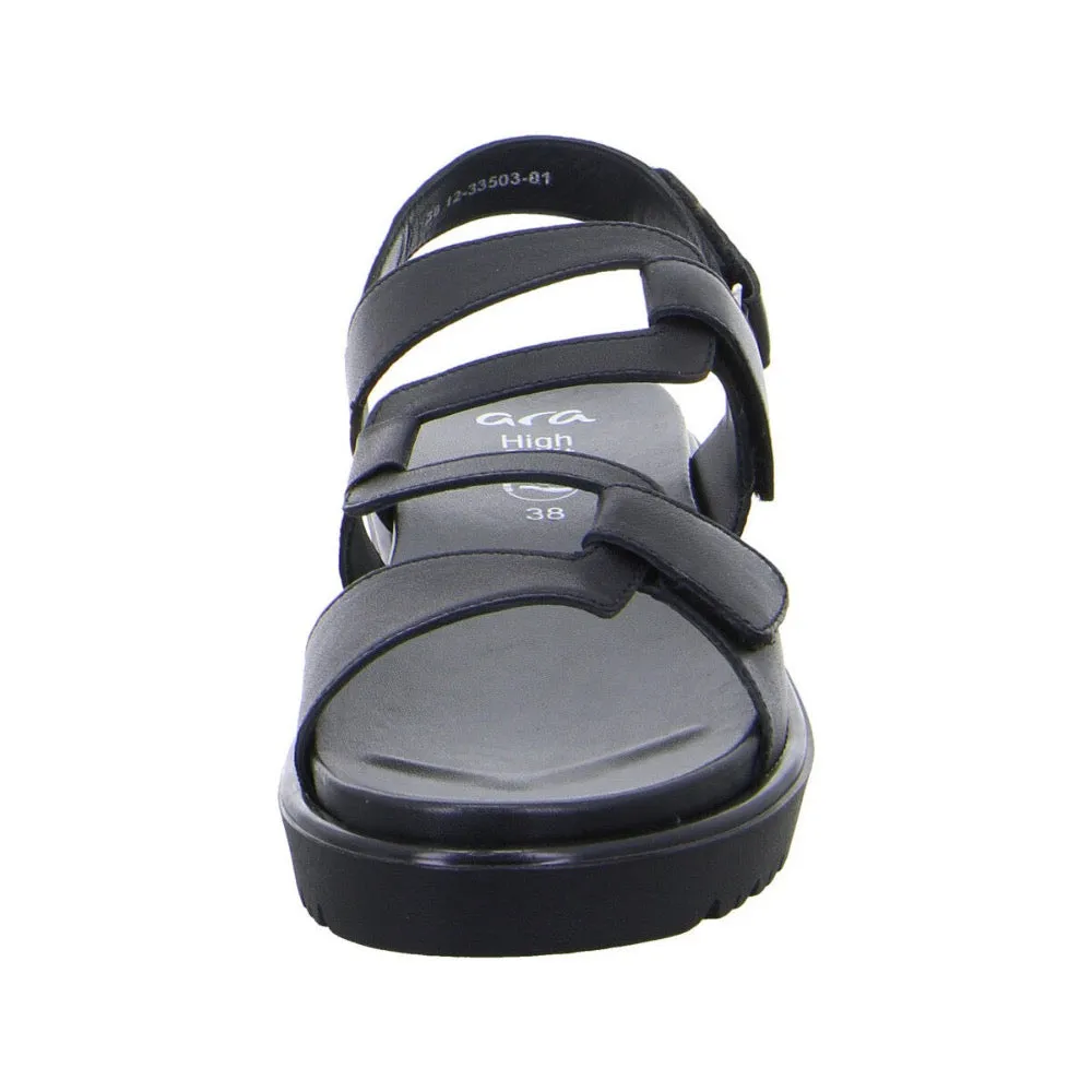 Ara Women's Bayview Triple Adjustable Wedge Sandal Black Nappa Leather