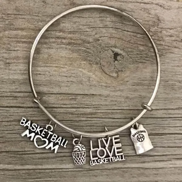 Basketball Mom Charm Bangle Bracelet