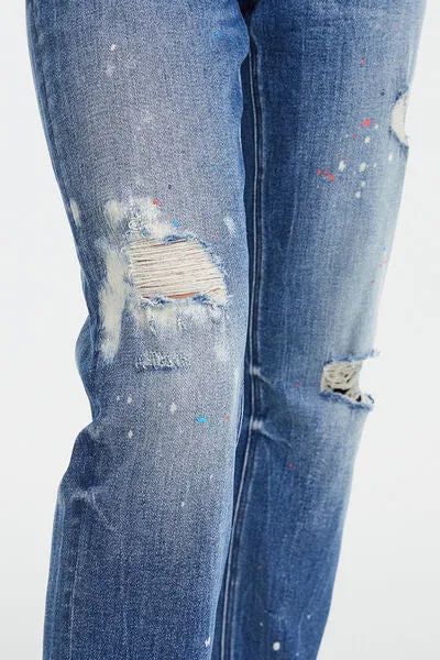 BAYEAS Full Size High Waist Distressed Paint Splatter Pattern Jeans