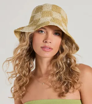 Beachside Trend Checkered Straw Bucket Hat