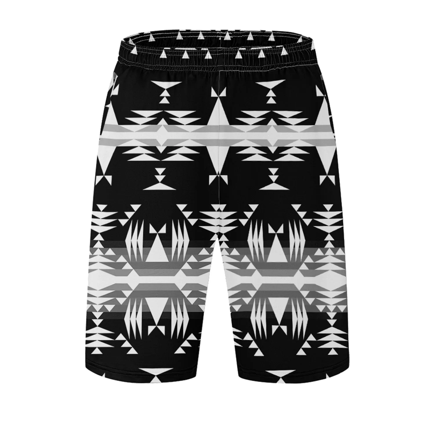 Between the Mountains Black and White Athletic Shorts with Pockets