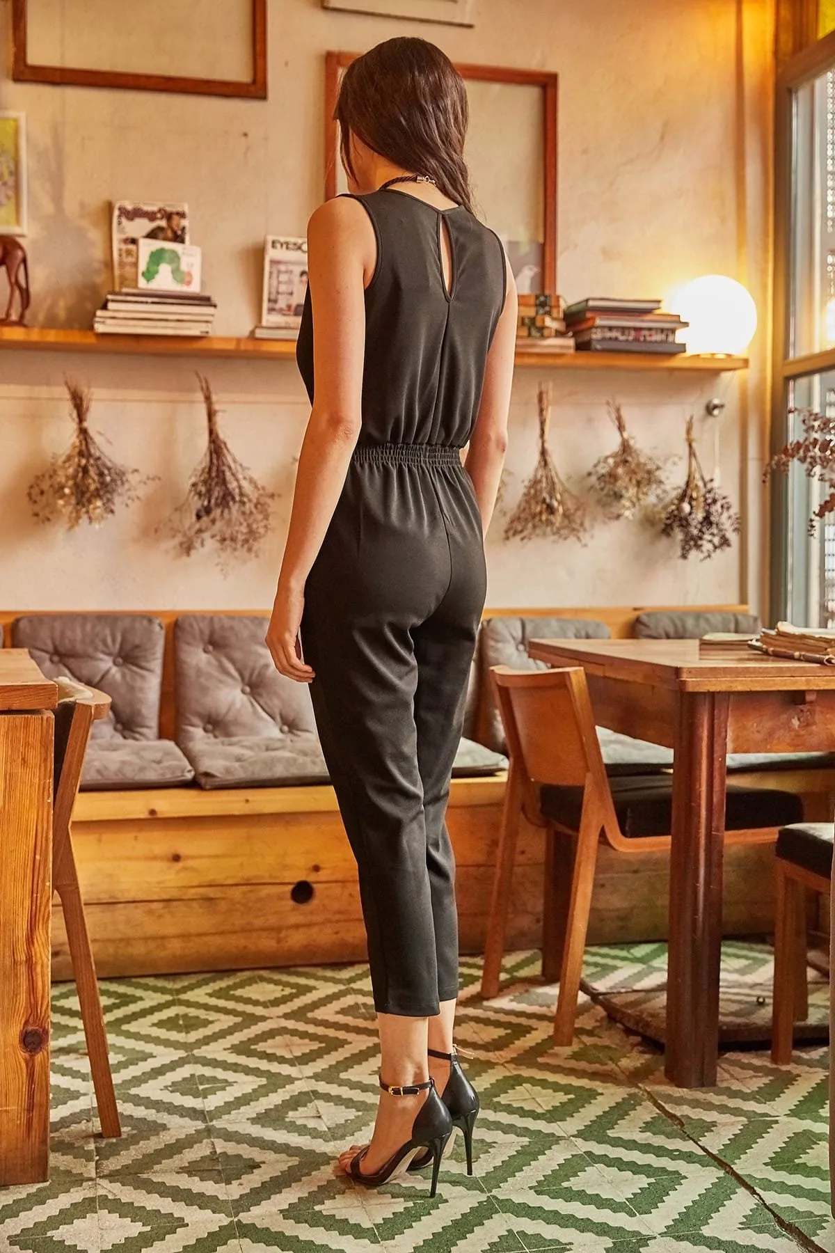 Black and Indigo Color Pocket Double Breasted Jumpsuit, Wardrobe Essential, Casual Chic Summer Rompers, Everyday Wear Elegant Jumpsuit