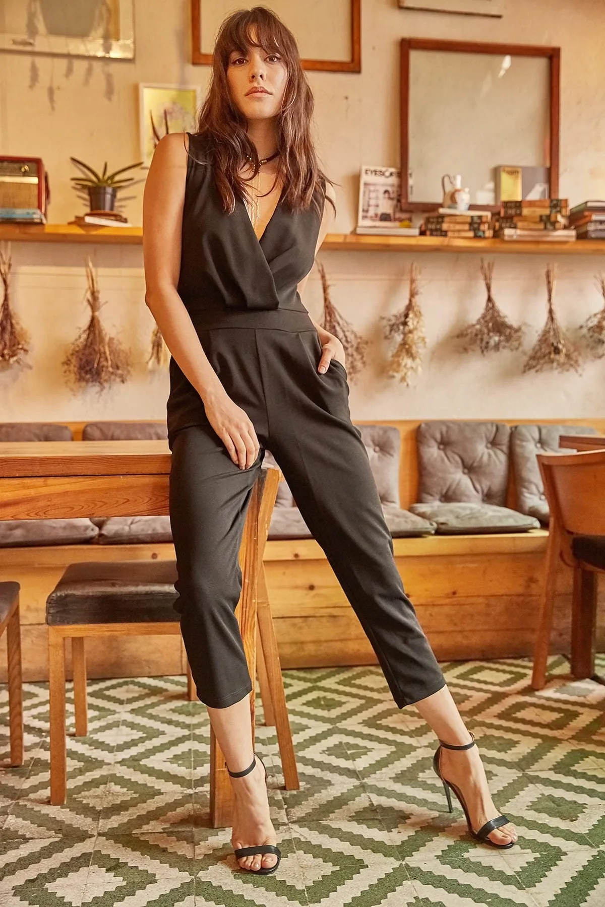 Black and Indigo Color Pocket Double Breasted Jumpsuit, Wardrobe Essential, Casual Chic Summer Rompers, Everyday Wear Elegant Jumpsuit