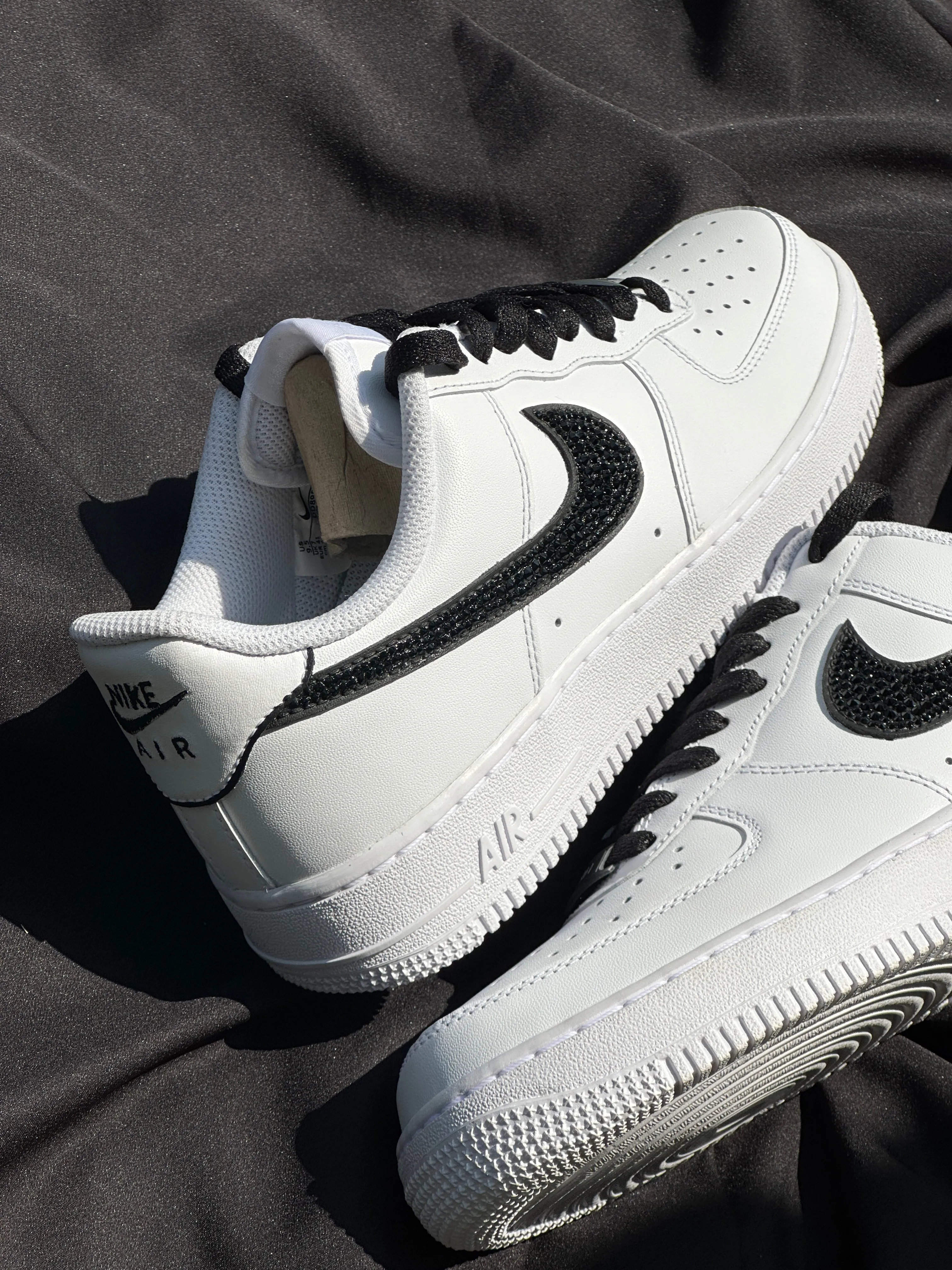 BLACK AND WHITE CRYSTAL SWOOSH AF1