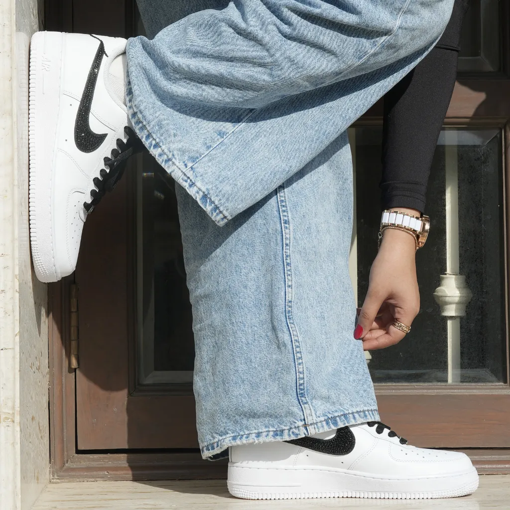 BLACK AND WHITE CRYSTAL SWOOSH AF1