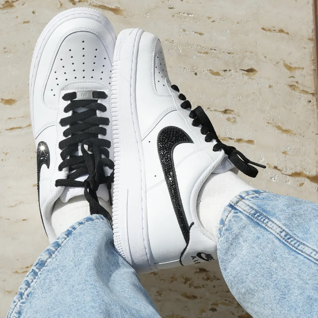 BLACK AND WHITE CRYSTAL SWOOSH AF1