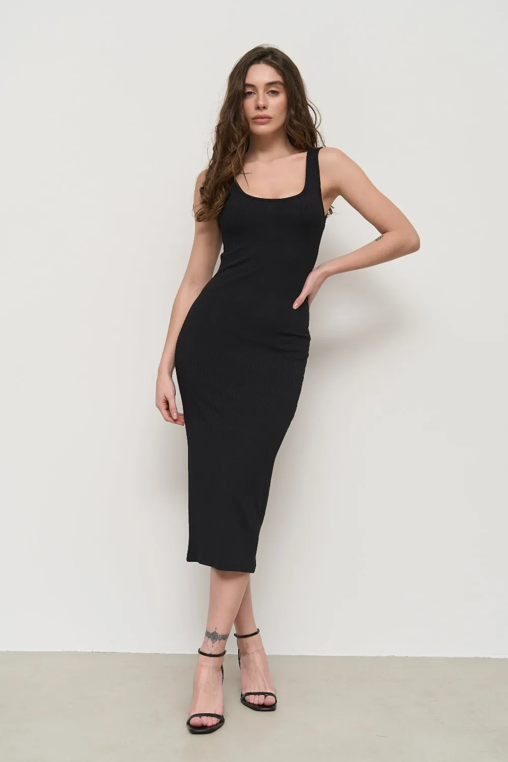 Black Strech Knit Midi Dress