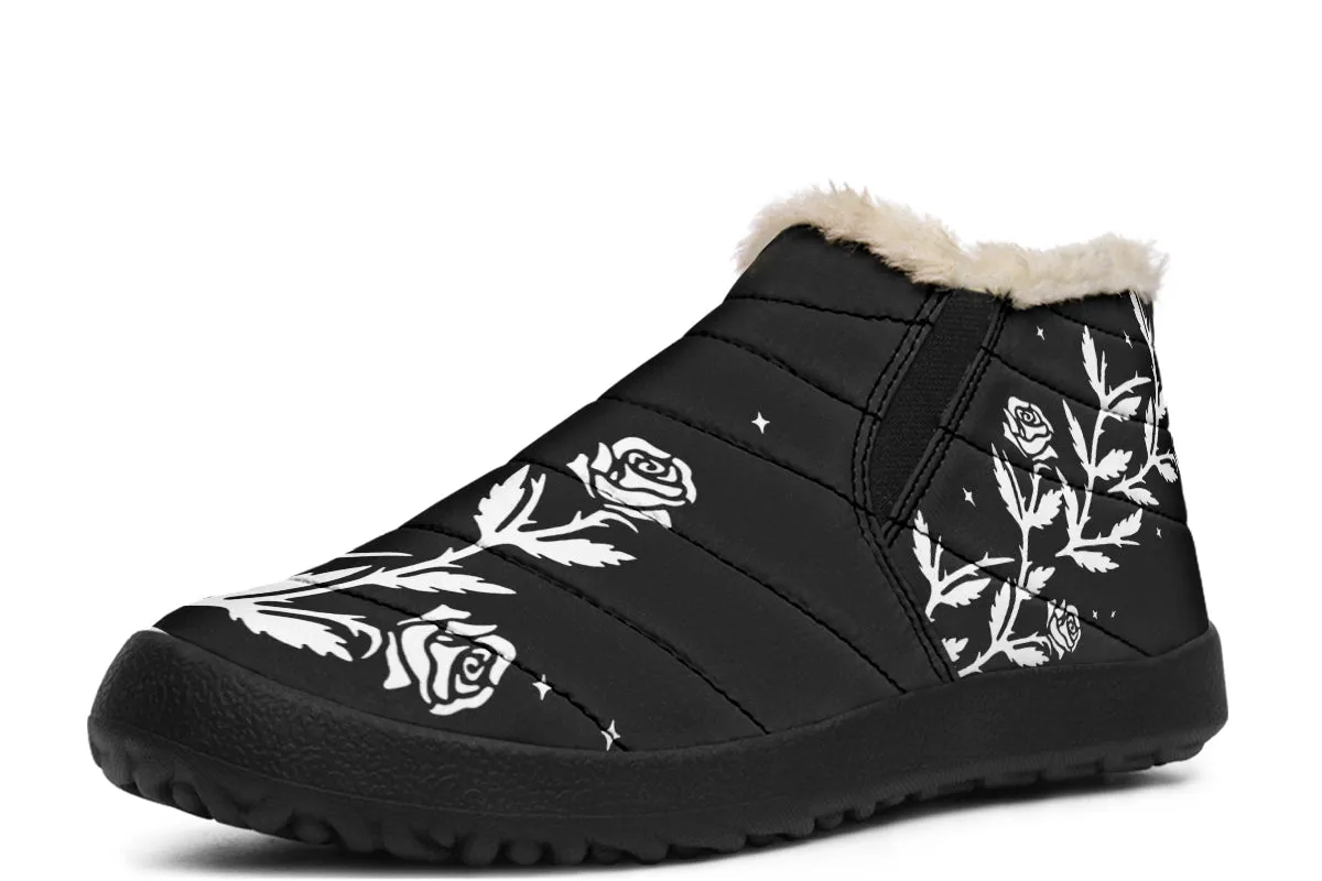 Black Widow Winter Sneakers - Warm & Easy Slip-On Shoes Lined with Vegan Wool with Anti-Slip Soles