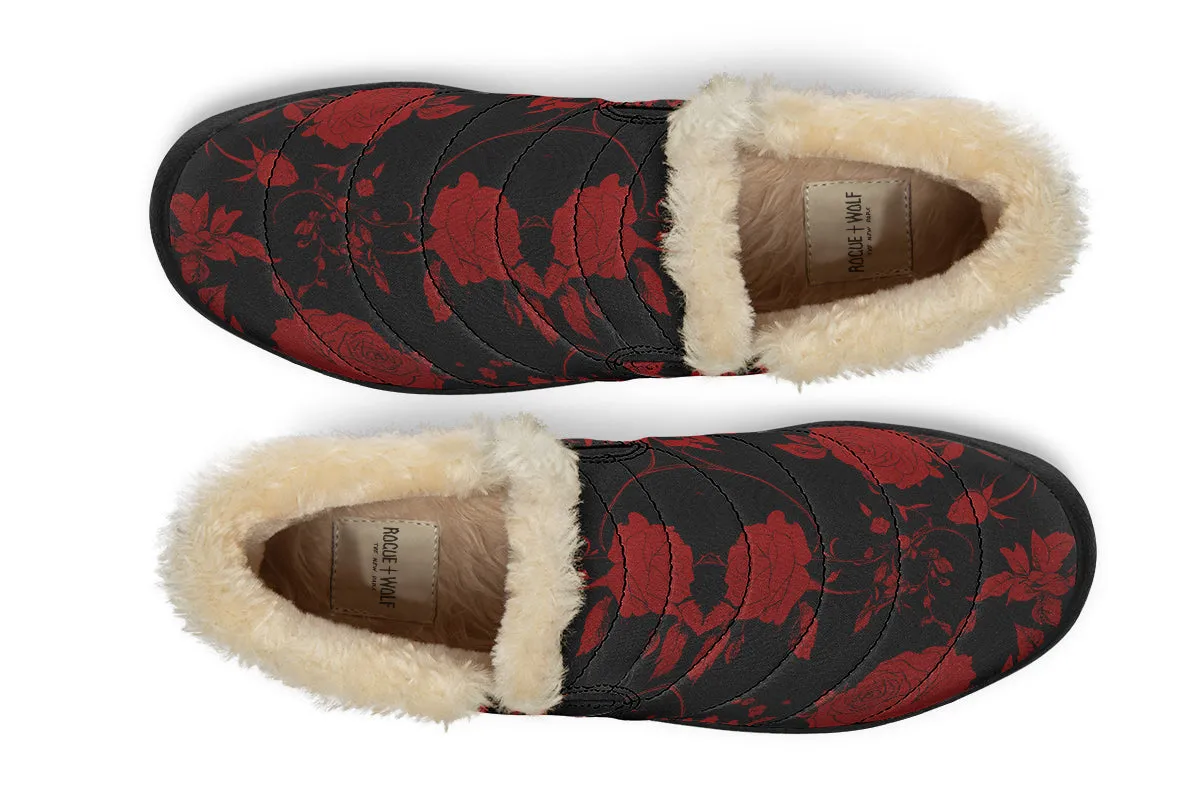 Blood Rose Romance Winter Sneakers - Warm & Easy Slip-On Shoes Lined with Vegan Wool with Anti-Slip Soles