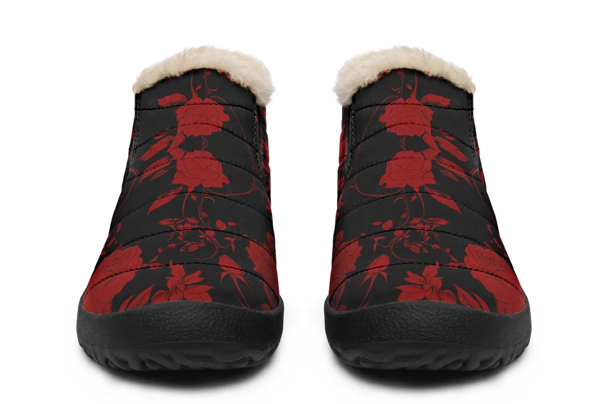 Blood Rose Romance Winter Sneakers - Warm & Easy Slip-On Shoes Lined with Vegan Wool with Anti-Slip Soles