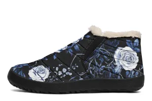 Blue Rose Romance Winter Sneakers - Warm & Easy Slip-On Shoes Lined with Vegan Wool with Anti-Slip Soles