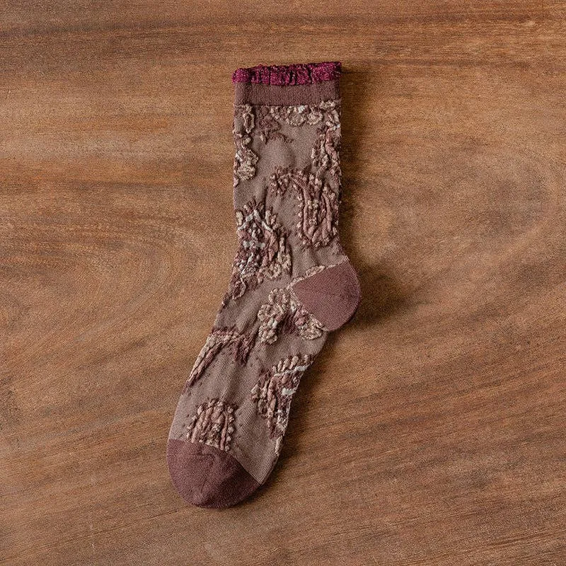 Bohemian Embossed Floral Sock