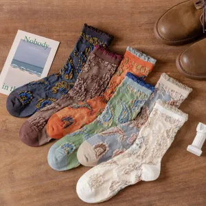 Bohemian Embossed Floral Sock