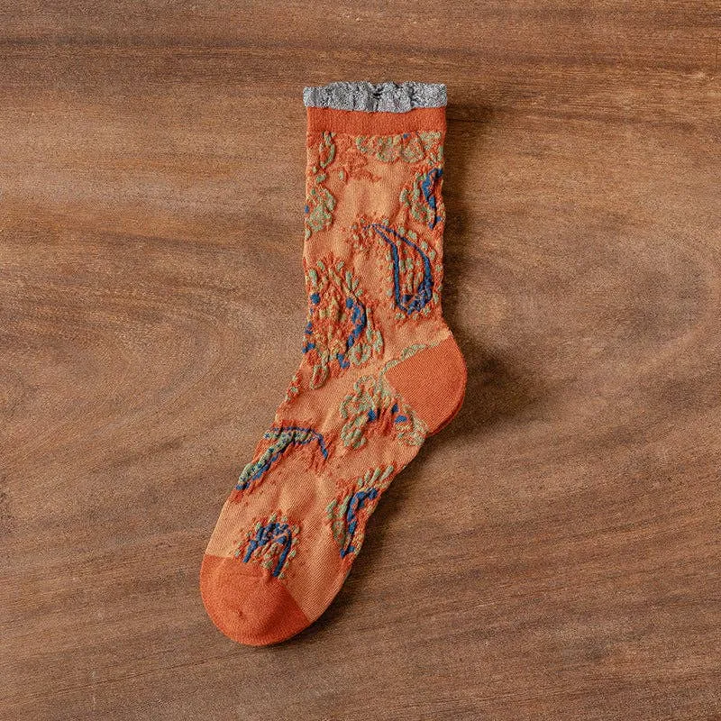 Bohemian Embossed Floral Sock