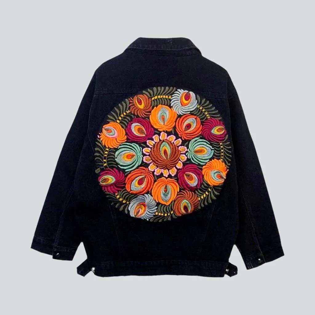 Boho back embroidery denim jacket