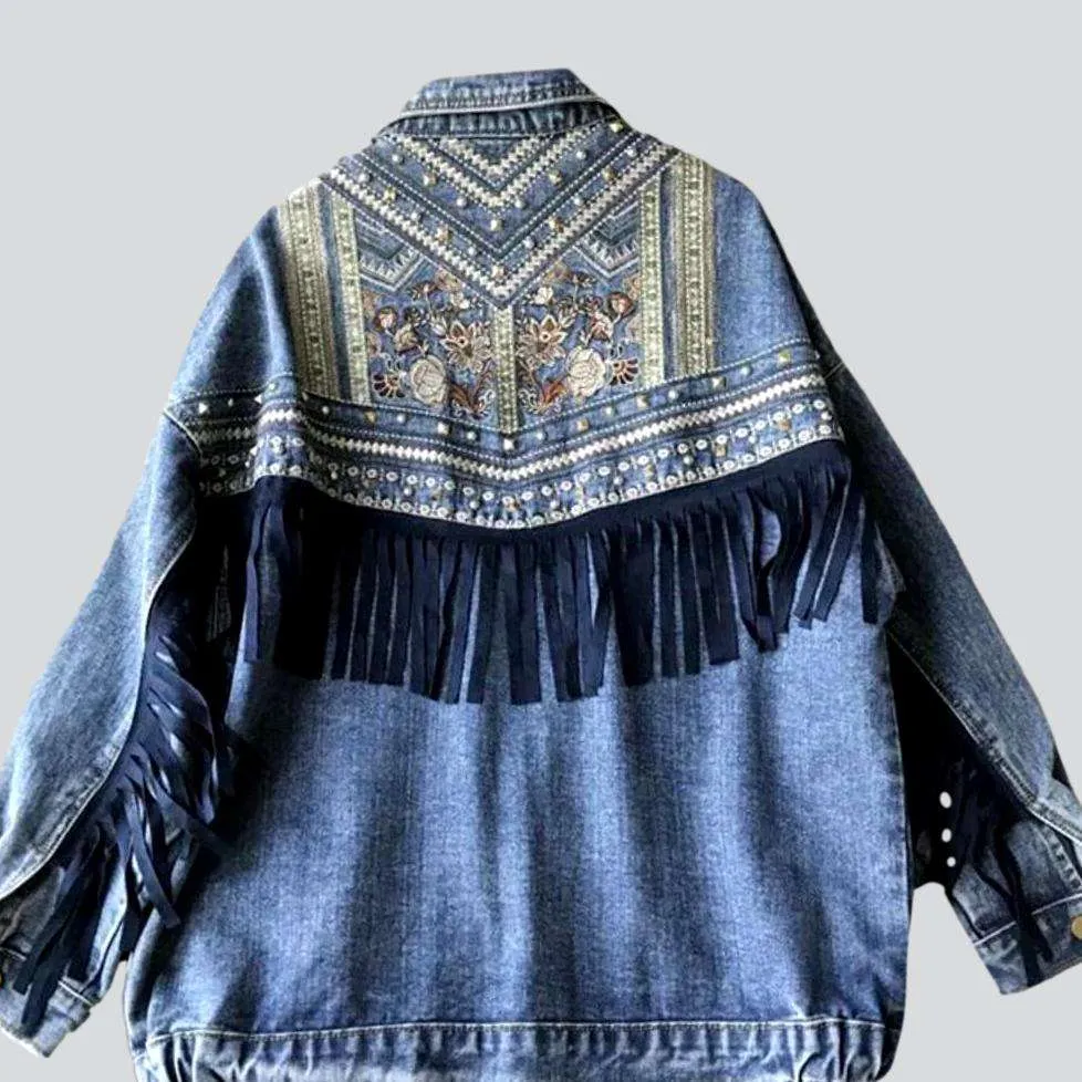 Boho fringe women denim jacket