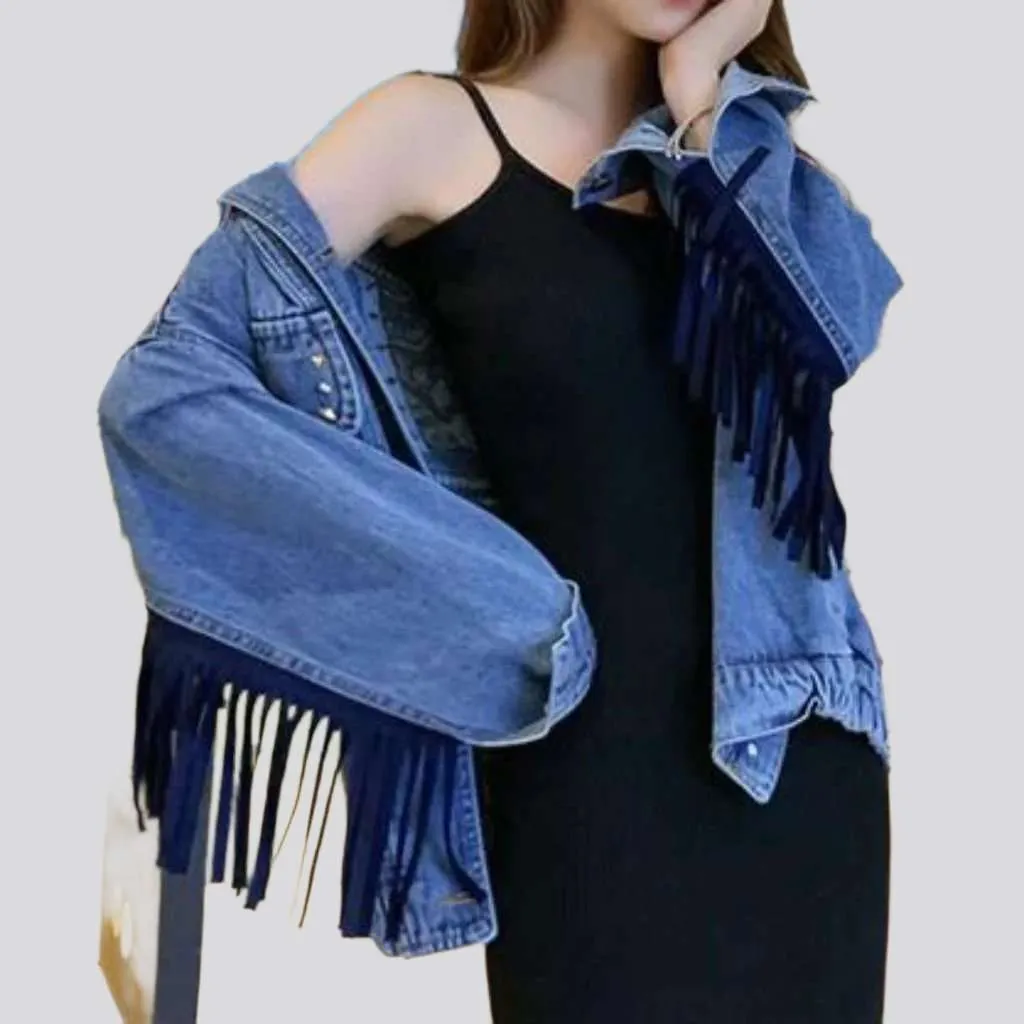 Boho fringe women denim jacket