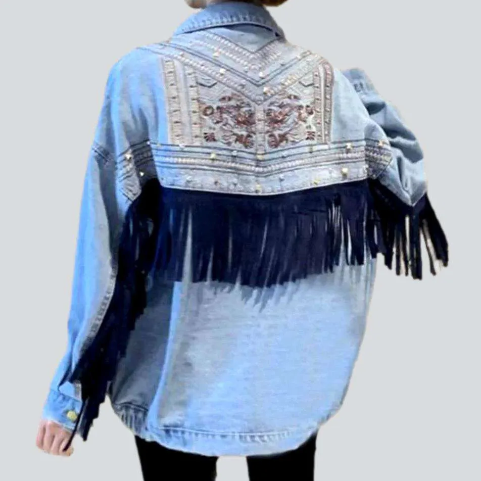 Boho fringe women denim jacket