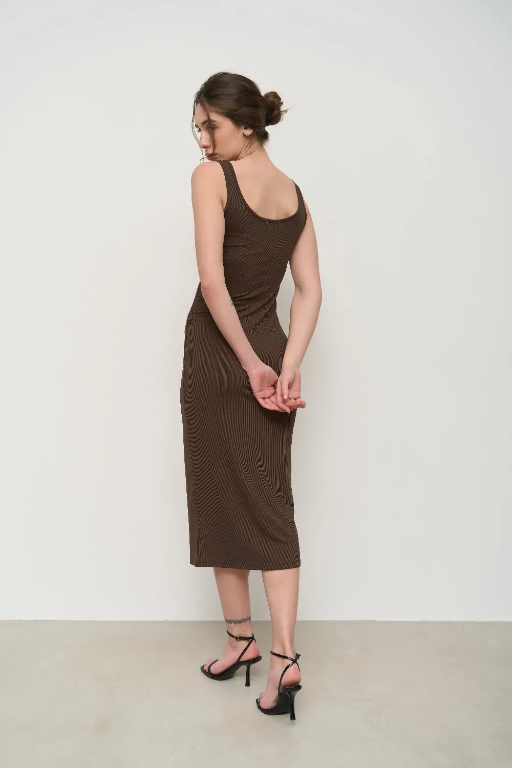 Brown Strech Knit Midi Dress