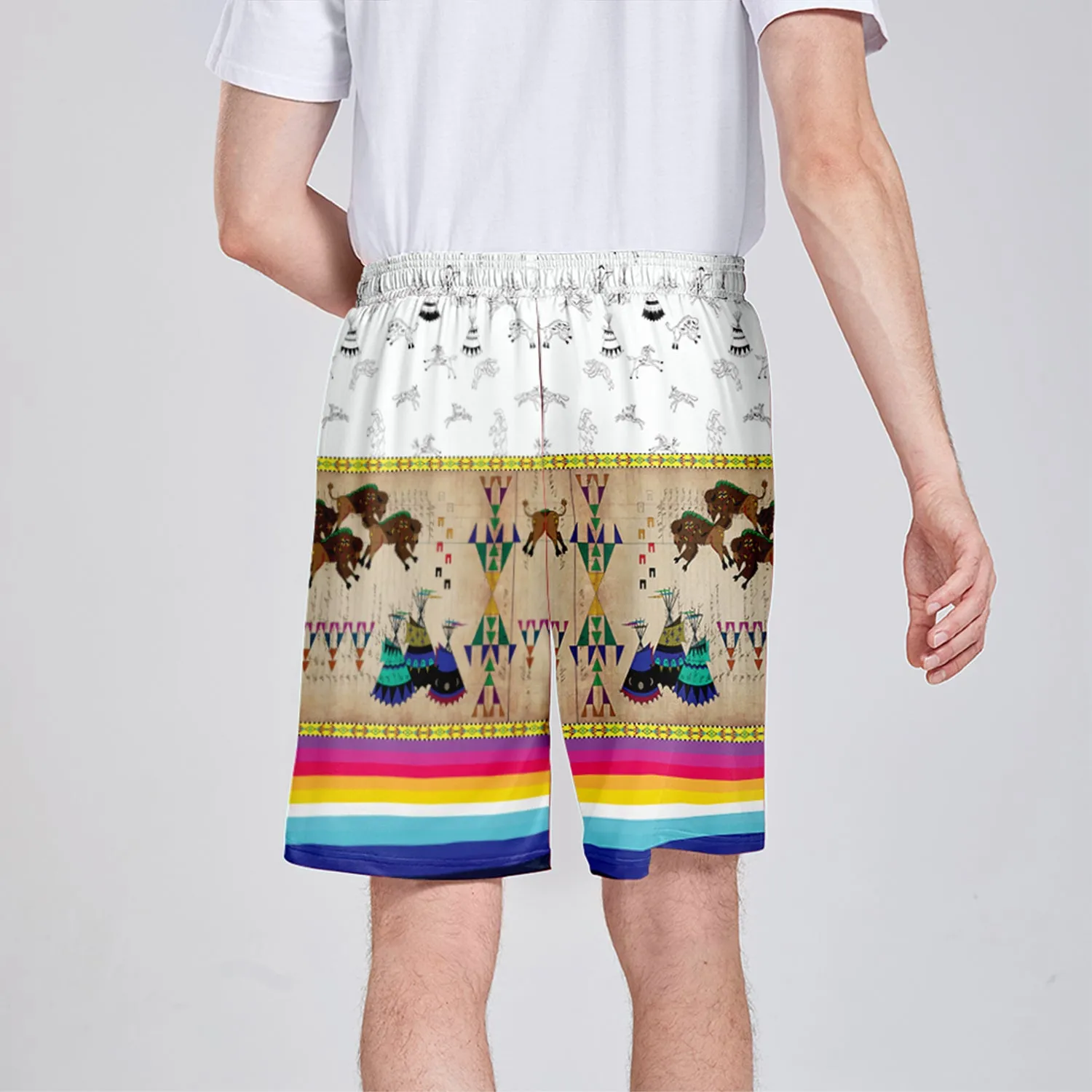 Buffalos Running White Clay Athletic Shorts with Pockets