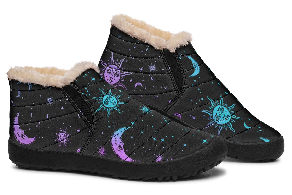 Celestial Pastel Winter Sneakers - Warm & Easy Slip-On Shoes Lined with Vegan Wool with Anti-Slip Soles