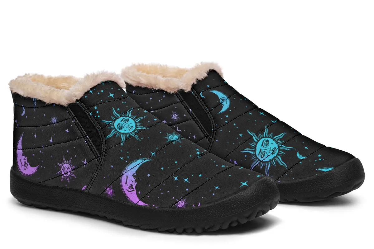 Celestial Pastel Winter Sneakers - Warm & Easy Slip-On Shoes Lined with Vegan Wool with Anti-Slip Soles