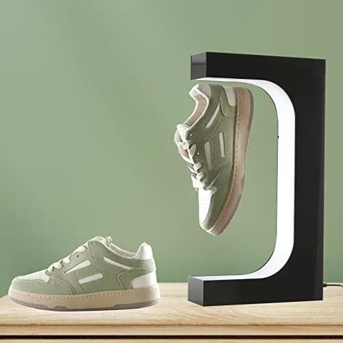 Coolha Expositor flotante de zapatos Soporte magnético levitante para zapatillas con luz LED de rotación de 360° Función de protección anticaída doble para publicidad, exposición, tienda