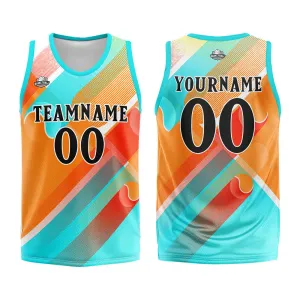 Custom Basketball Jersey Uniform Suit Printed Your Logo Name Number Aqua&Orange