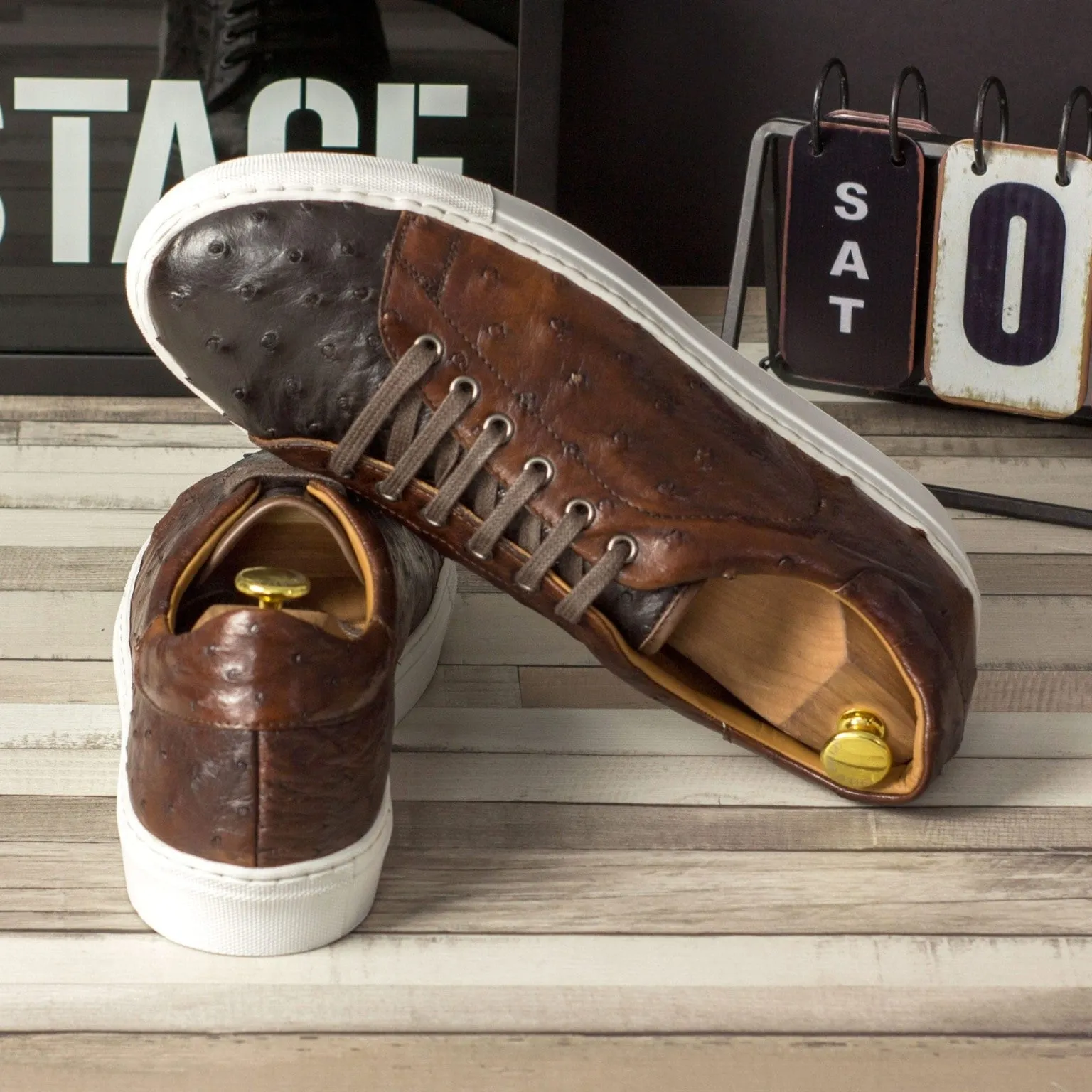 Dark & Med Brown Ostrich Classic Trainers