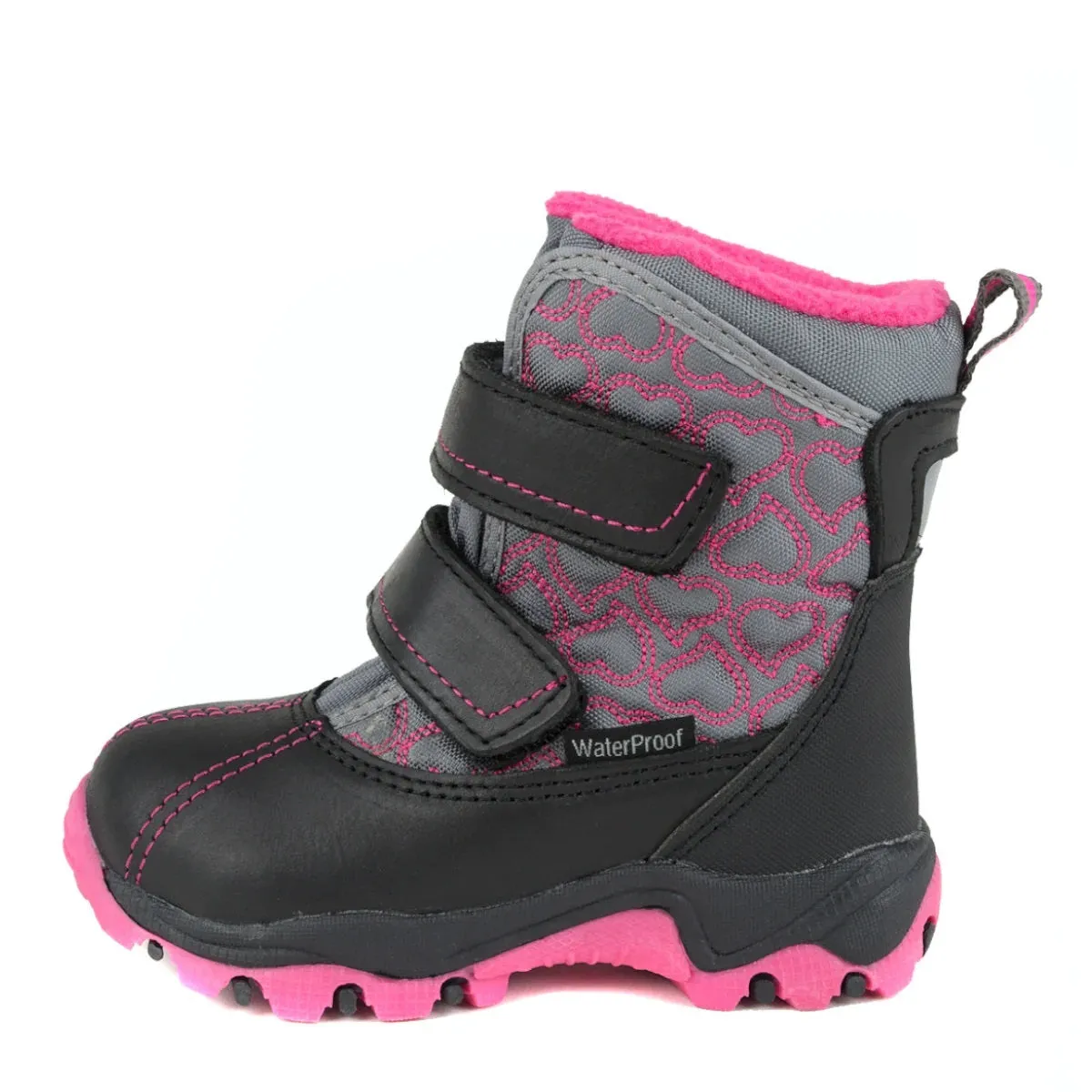 D.D. Step Little/Big Kid Girl Winter Boots With Fleece Insulation Fuchsia Heart Pattern