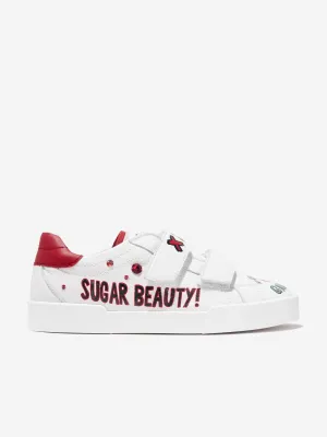 Dolce & Gabbana Girls Leather Velcro Strap Trainers in White