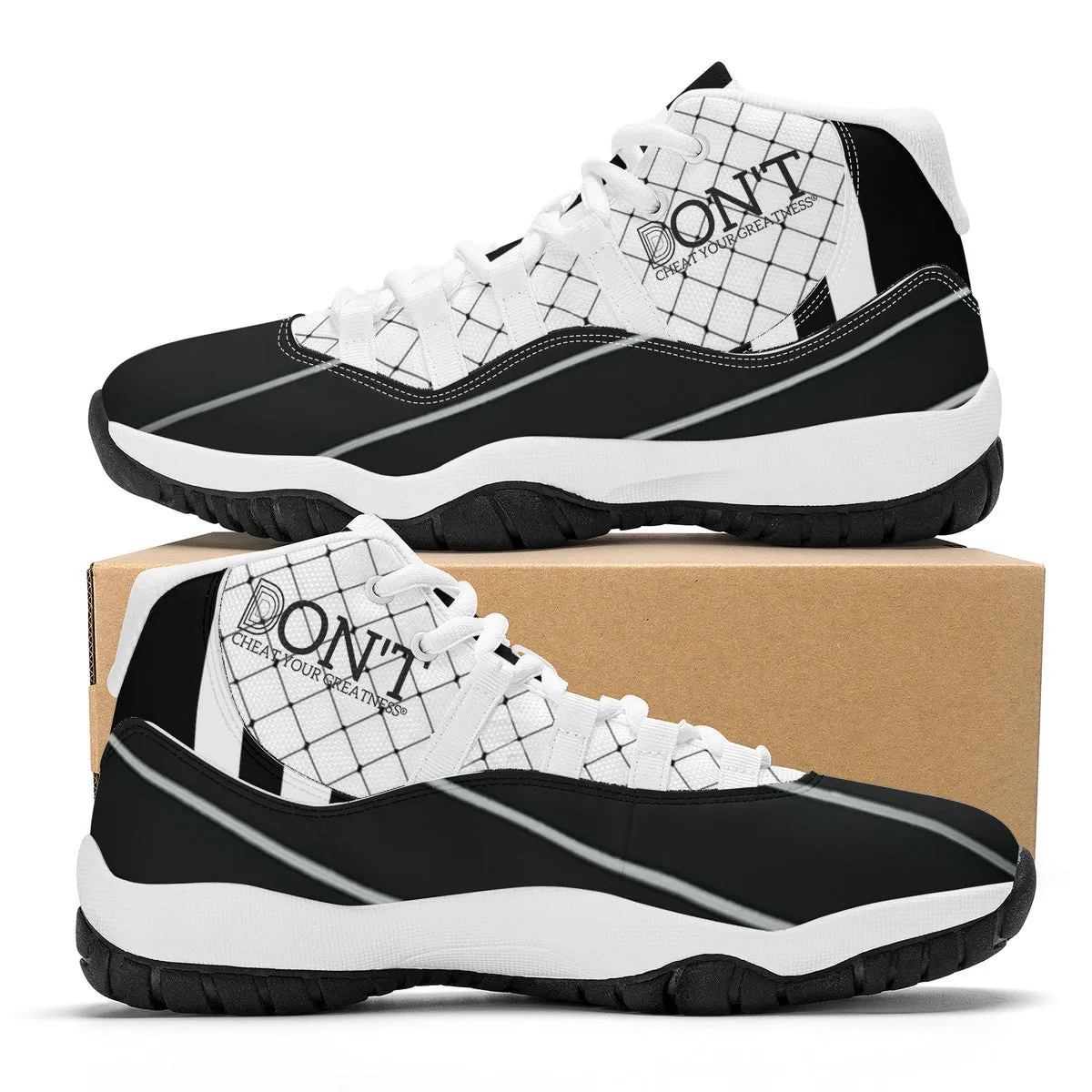 DX4 Black Logo. White ,Black Netting ,Design  & White High Top Air Retro Sneakers - White