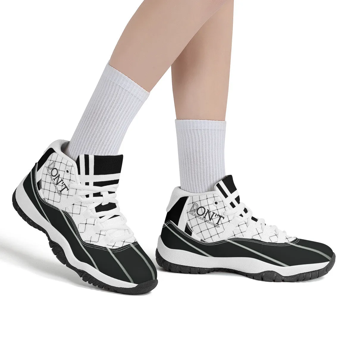 DX4 Black Logo. White ,Black Netting ,Design  & White High Top Air Retro Sneakers - White