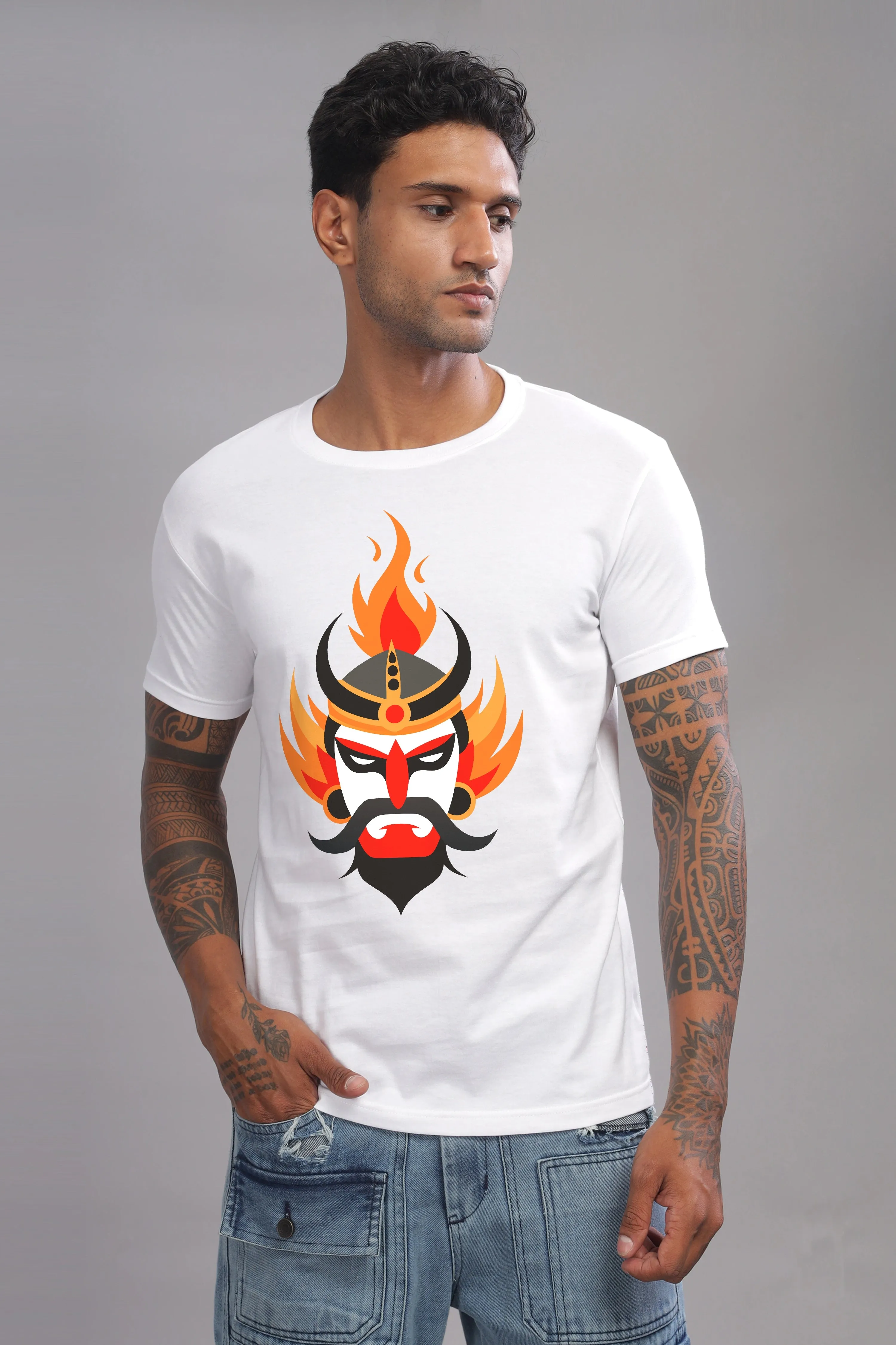 Flaming Rage - 100% Cotton White Crewneck Half Sleeve Unisex T-Shirt