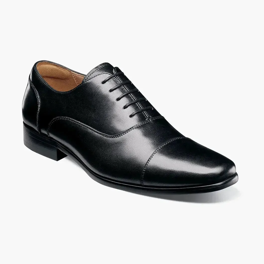 Florsheim Mens Postino Solid Black Oxford Cap Toe Leather Dress Shoes