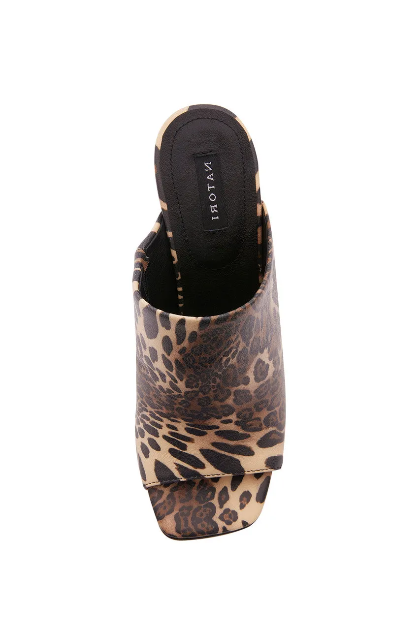 Gamine Luxe Leopard Column Heel Mule