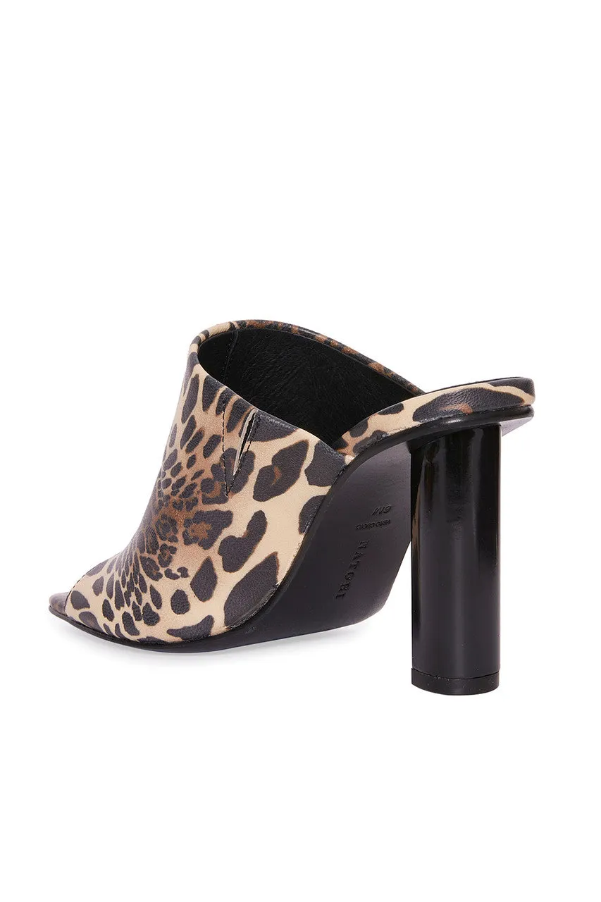 Gamine Luxe Leopard Column Heel Mule