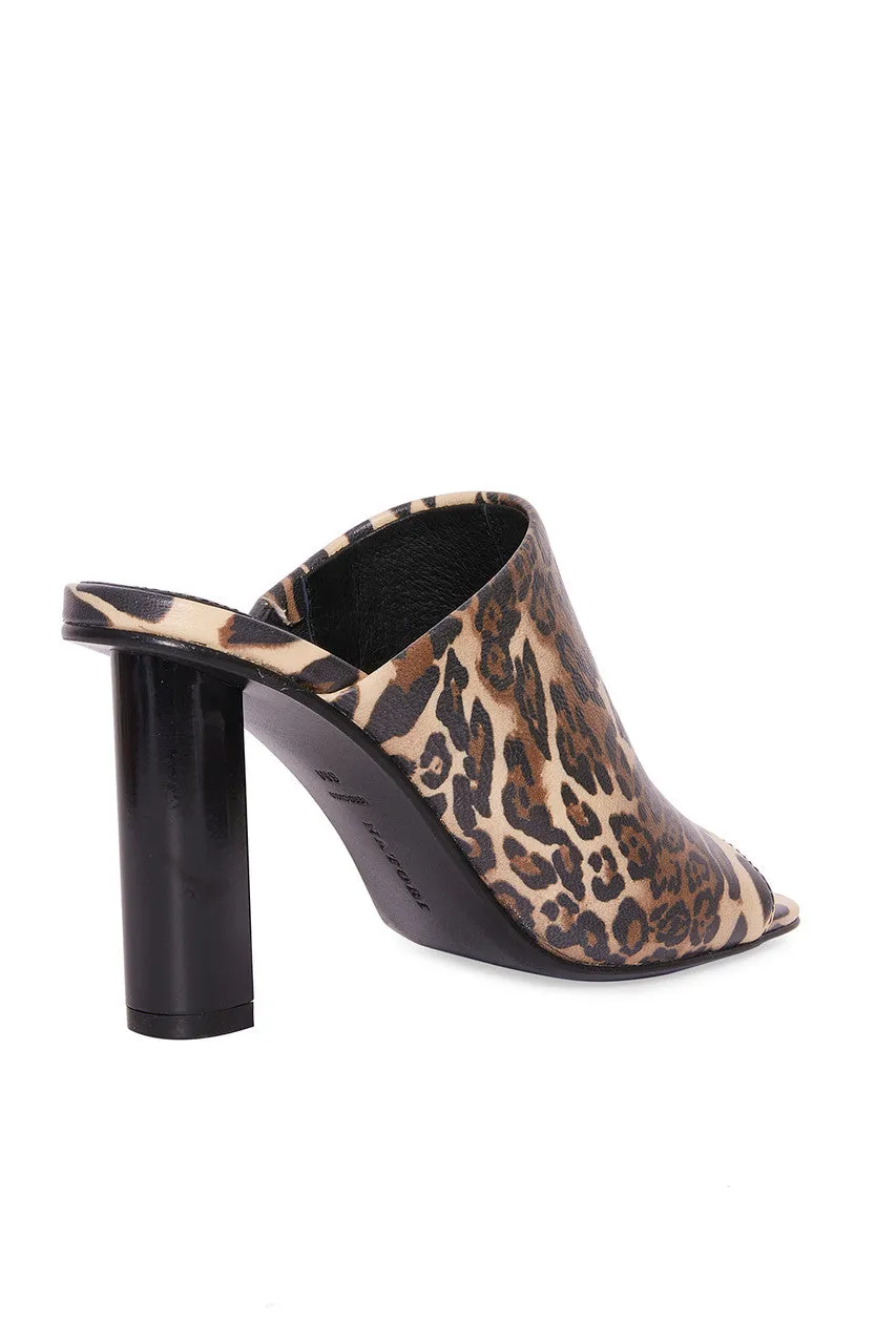 Gamine Luxe Leopard Column Heel Mule