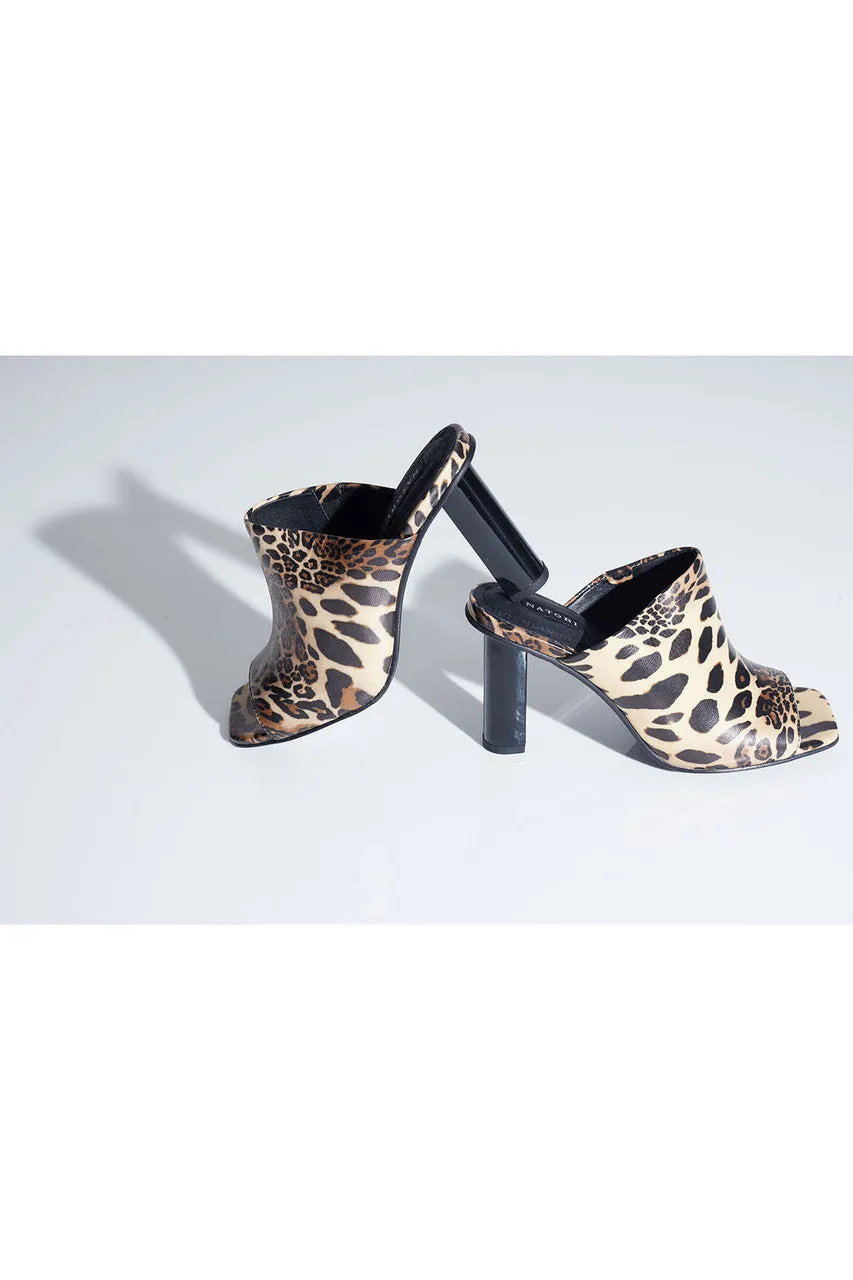 Gamine Luxe Leopard Column Heel Mule