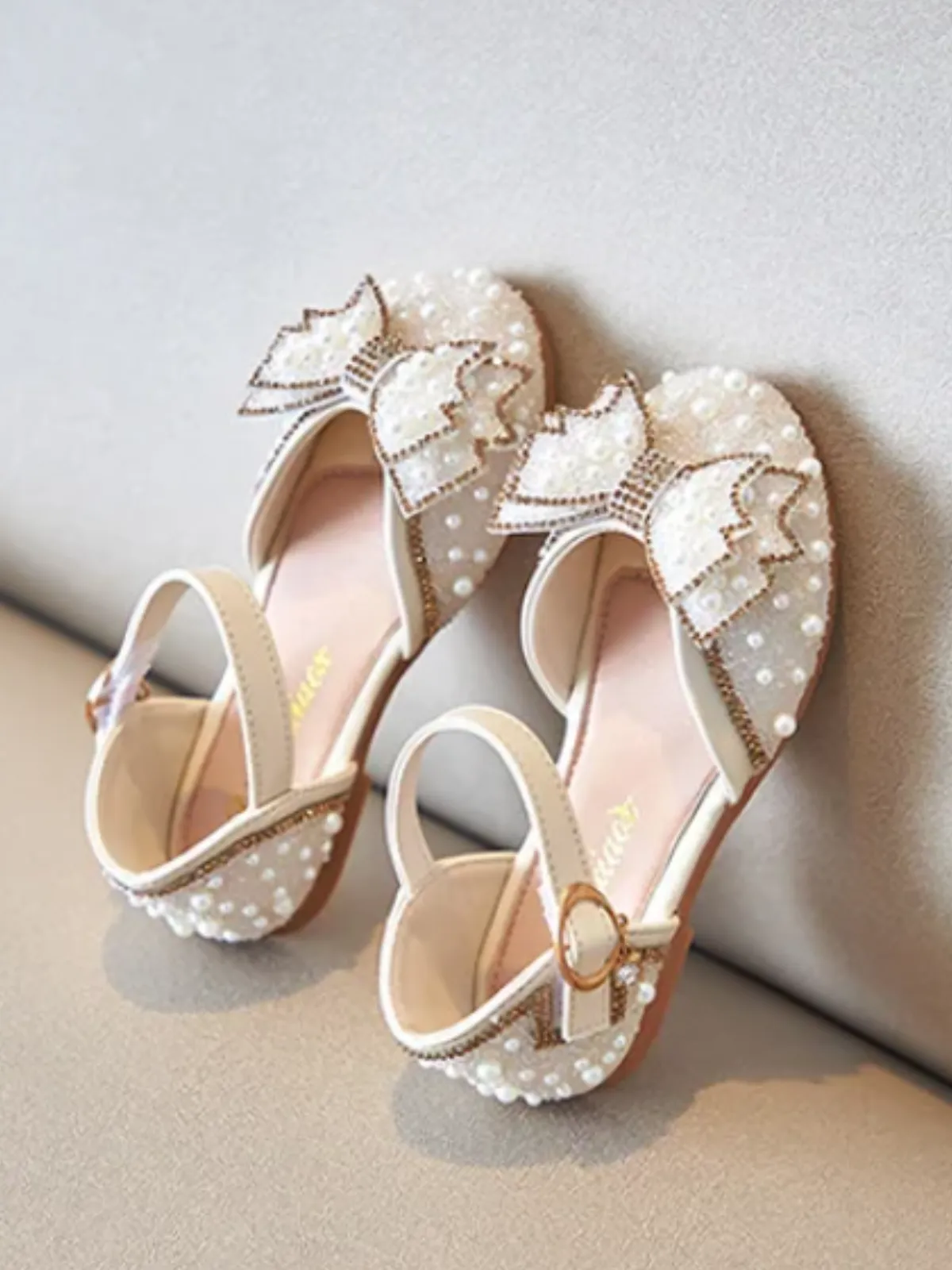 Girl Of Luxury Pearl Embellished Ankle Strap Shoes By Liv and Mia