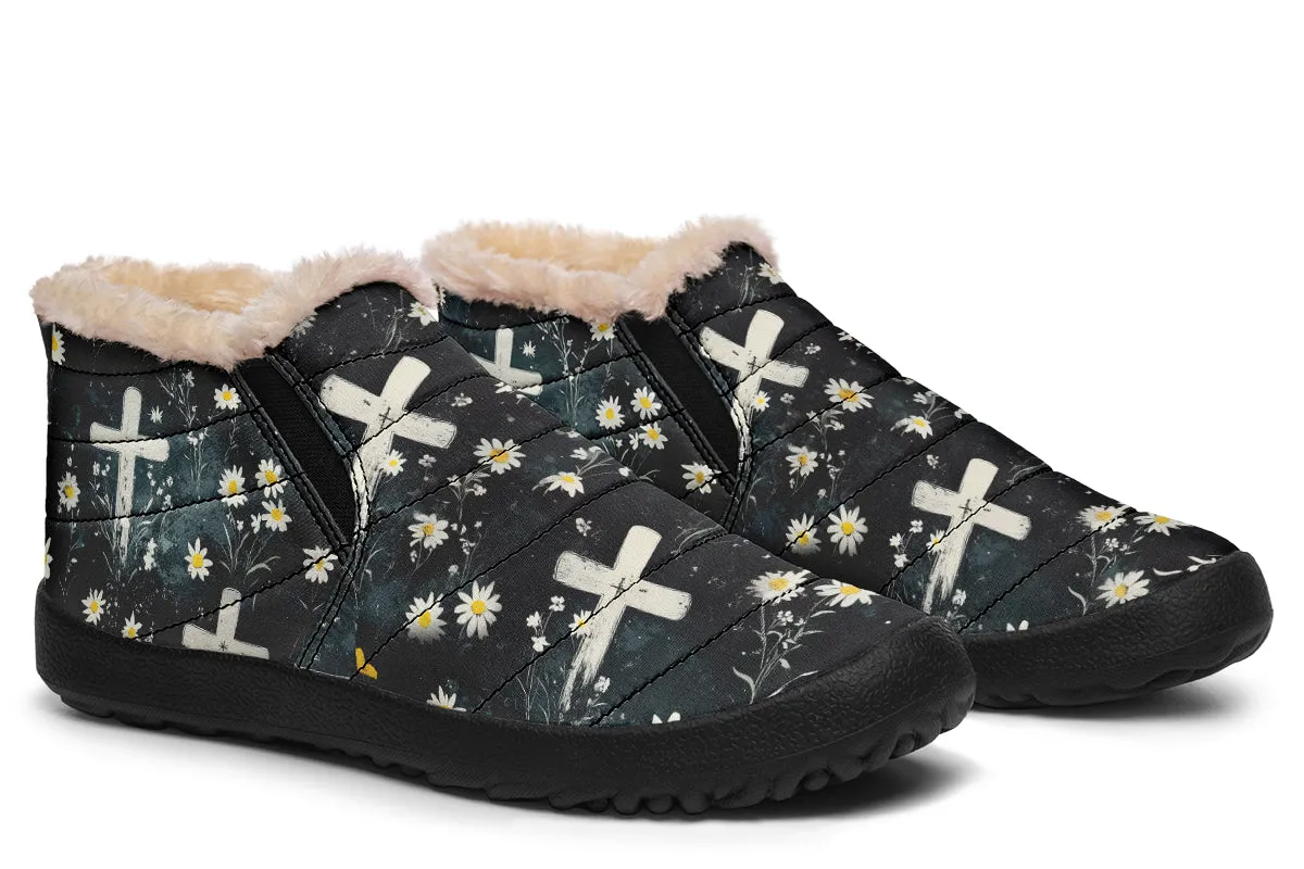 Graveyard Bloom Winter Sneakers - Warm & Easy Slip-On Shoes Lined with Vegan Wool with Anti-Slip Soles