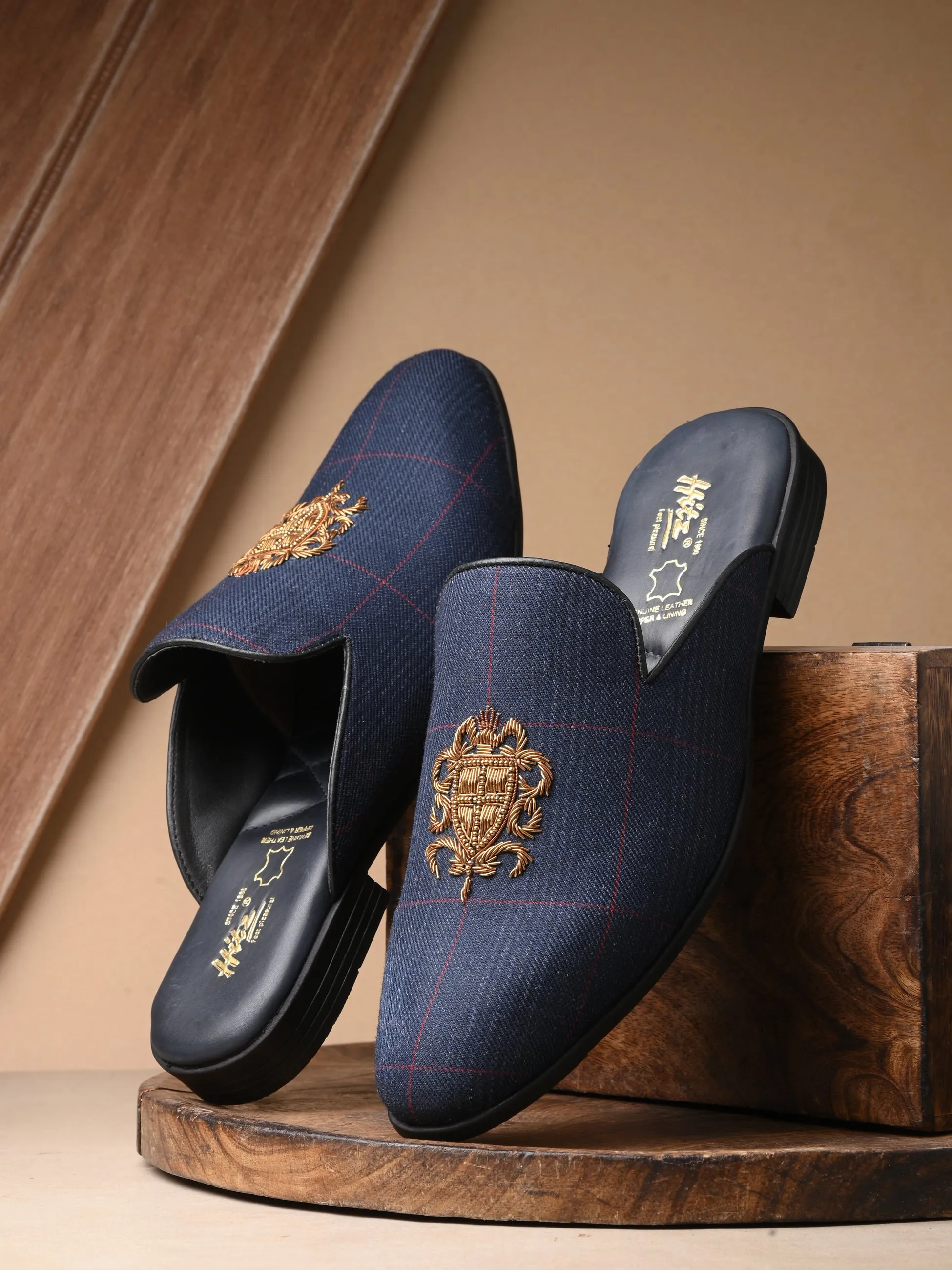 HITZ6349 Men's Blue Leather Ethnic Mule