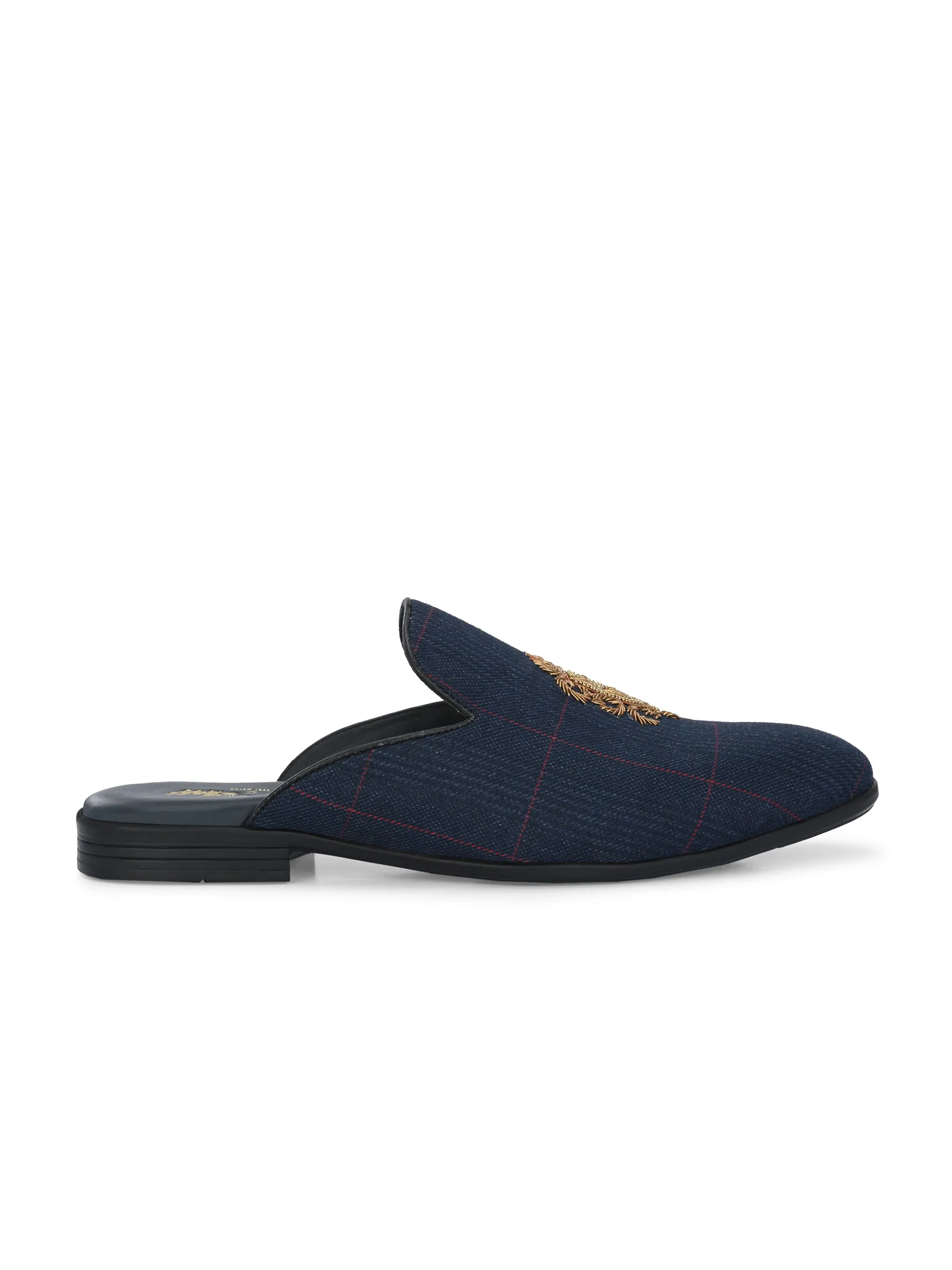 HITZ6349 Men's Blue Leather Ethnic Mule