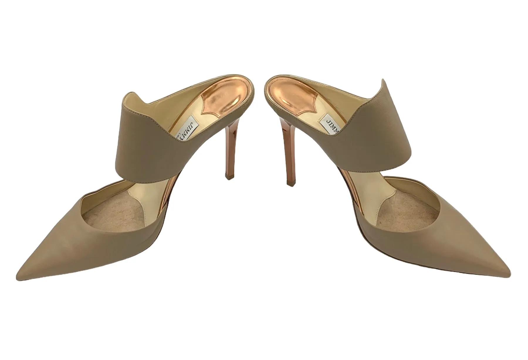 Jimmy Choo Beige Leather Pointed Toe Heeled Mules