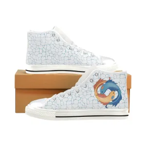 Kid's Pisces White Zodiac Print Canvas High Top Shoes